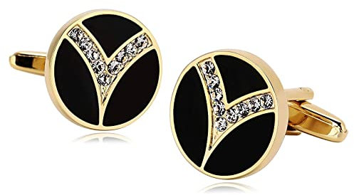 Whoiy Manchettenknoepfe Initialien V, Manschettenknöpfe Edelstahl Gold Hochzeit Manschettenknöpfe Zirkonia für Männer Anzughemd