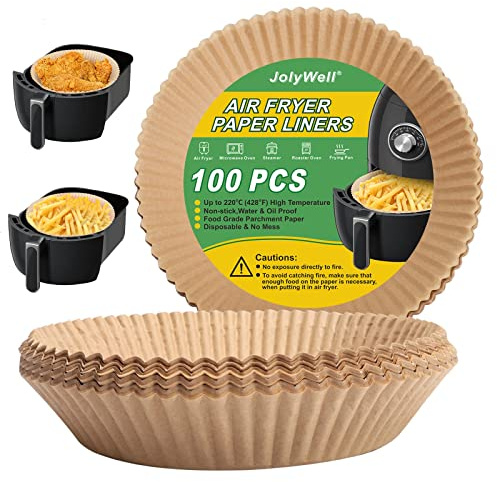 Air Fryer Paper Liner, Unbleached & Biodegradable Material, Disposable Non-stick Parchment Paper for Frying, Baking, Roasting & Grilling (100Pcs-6.3)
