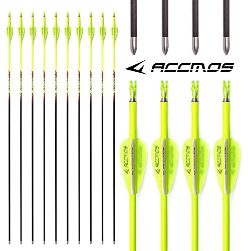 ACCMOS Spine 800 ID 4,2 mm Bogenschießen Pfeile, für Compound Bogen Recurve Bögen Jagd Schießen Orange oder Gelb Carbon Pfeil 12 St (31inch, YW Spine 800)