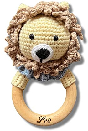 Babyrassel LÖWE gehäkelt personalisiert/ohne Personalisierung (Personalisiert)