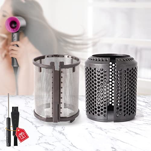 Filtro de secador de pelo mejorado de repuesto para Dyson Supersonic, filtro interno + filtro exterior compatible con accesorios de reparación HD01 HD03 HD08 (gris metalizado)
