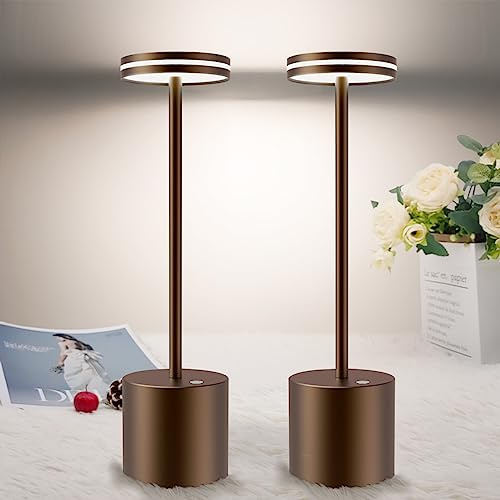 bravzurg 2Set LED Tischlampe, 5000mAh Tischleuchte Akku, Dimmbar, Aluminium | 3 Farbtemperatur, Moderne, Aufladbar Tischlampen für Outdoor Indoor Nachttisch Esstisch Terrasse Bar Braun