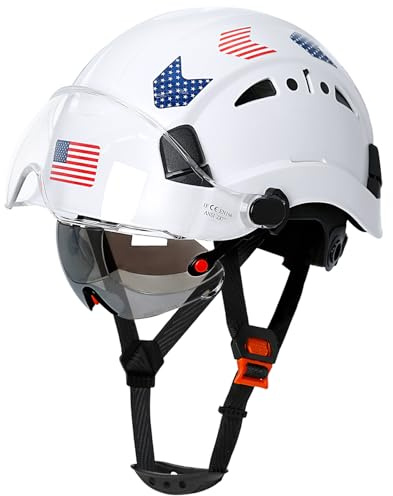 Aolamegs Safe Hard Hats Construction OSHA-zugelassen mit doppeltem Visier – Cascos De Construccion weißer Schutzhelm mit klarem und getöntem Visier, Konstruktion, Sicherheitshelm mit Kinnriemen, 6pt
