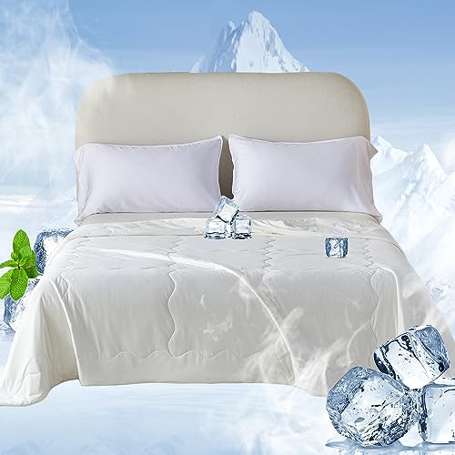 Simple&Opulence Cooling Blanket, Summer Duvet with Cool Fiber, Cold Quilt Double-Sided for Night Sweats (Beige,150×200cm)