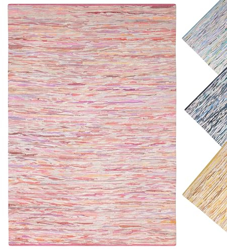 MY-RUG Handgewebter Baumwoll-Flickenteppich - Fleckerlteppich Pink 140x200 | Nachhaltiger Boho-Teppich aus Baumwolle - OEKO-TEX zertifizierter Wendeteppich - strapazierfähiger Kinderteppich bunter