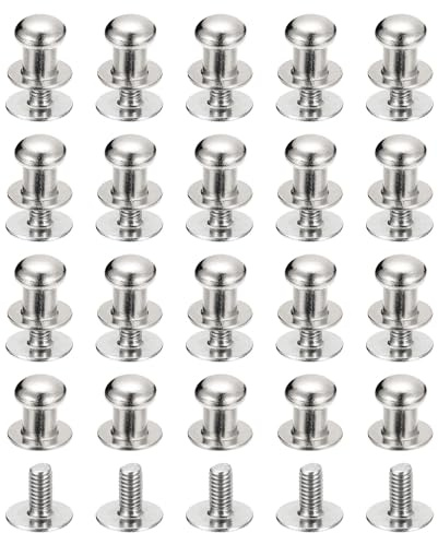sourcing map 6mm Ball Head Stud Rivets Screw Back, 20Pack Round Head Button Nipple Rivet for DIY Leather Craft Handbag Belt, Silver Tone