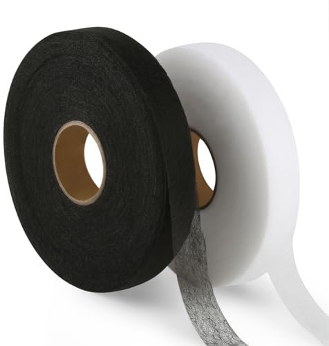 lahnao 200m Saumband zum Aufbügeln, 2 Stück 2cm Breites Bügelband für Vorhänge, Weiß/Schwarzes Bügelband, Bügelsaumband für Hosen, Gardinen und Andere Stoffe