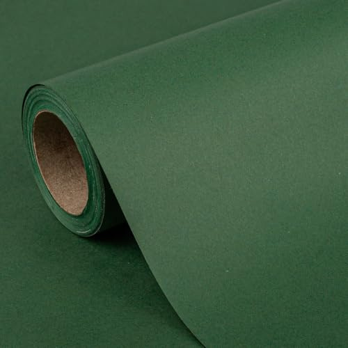 FLYHILL Rouleau de papier cadeau kraft réversible vert foncé, 76,2 cm x 10,1 m carré, Jumbo rouleau de papier cadeau recyclable pour bouquet de fleurs, origami, gribouillage d'enfants, chemin de table