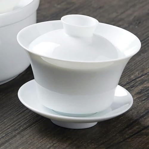 QQLADY Zuppiera in porcellana Gaiwan bianca disegnata a mano Set da tè Gaiwan con tazze da tè cinesi Ciotola con coperchio