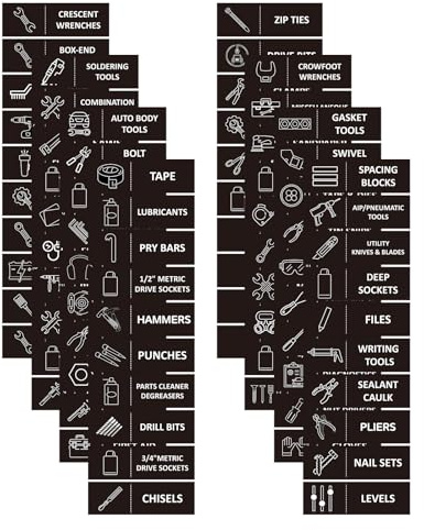 80pcs Toolbox Organization Magnetic Labels, Large Toolbox Drawer Organizer Magnet Stickers, Accessories for All Metal Tool Box Chest Cabinet Easy to Read (Black)