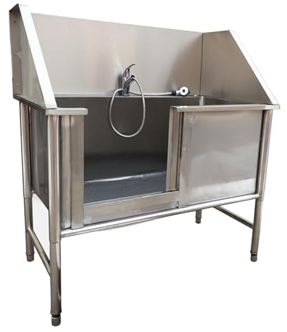 Stainless Steel Professional Pet Dog Grooming Bath Tub,Large Dog Bathtub Dog Bathing Station for Home,Pet Washing Station Sink Shower,Small Dog Washing Station,Sliding Door(120cm/47in)