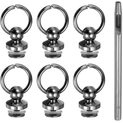 sourcing map 6pcs Brass Studs Rivets 8mm Metal D-Ring Button Rivets with 3.5mm Leather Hole Punch for Leather Craft, Black