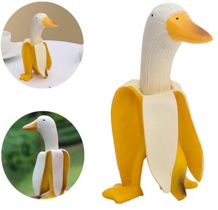 Elegance-go Statua di Anatra di Banana, Decorazione del Giardino, Resina Duck Ornaments Garden, Giallo, Bianco