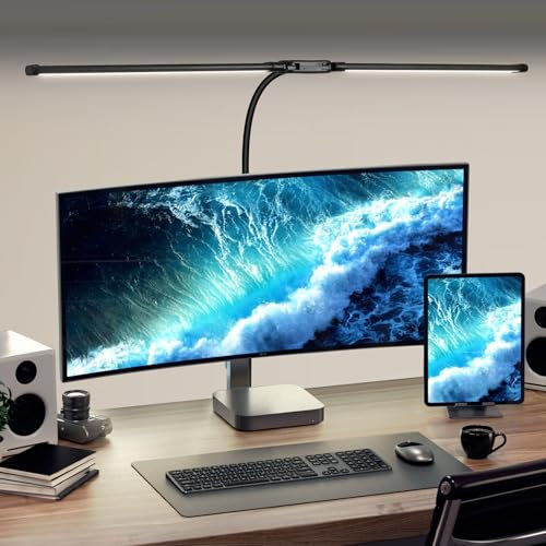 CHENBEN Lampara Escritorio LED Regulable 15W 75cm Luz Escritorio de Doble Cabeza Luz Monitor con 5 Temperaturas de Color 10 Modos De Regulación,Para Lámpara de Escritorio Ordenador,Lampara estudio