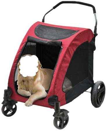 Hundebuggy Hundewagen Zusammenklappbarer Hunde-Kinderwagen Mit 4 Gummirädern Und Verstellbarem Griff, Reißverschluss-Einstiegs-Haustierwagen, Netz-Oberlicht-Katzen-Hunde-Kinderwagen Katzenwagen Katzen