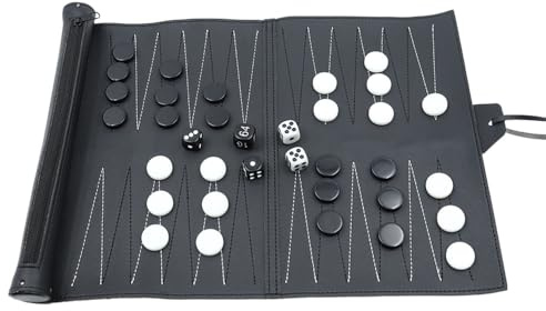 ieron Set backgammon da viaggio, set backgammon in vera pelle, gioco backgammon da viaggio arrotolabile, idee di giochi da tavolo tattici