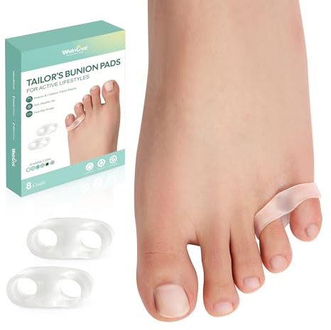 Welnove Tailor's Ballenzeh-Korrektur-Pads – 8 Stück Pinky Zehenschutz, Ballenzeh-Korrektor mit Separator für Damen und Herren, Gel-Ballenzeh-Schild zur Linderung von Fußschmerzen (Sport-Abstandhalter)