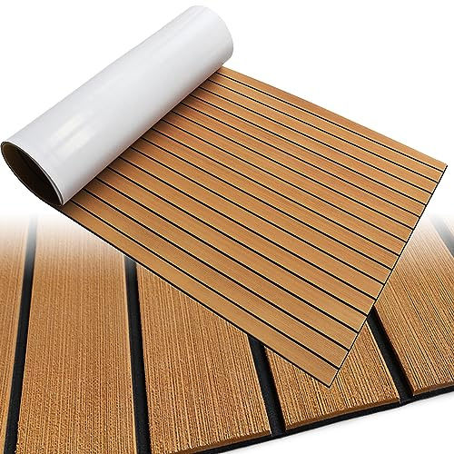 HZCHIONE EVA Foam Boat Decking Flooring Faux Teak Boat Floor Mat Self-Adhesive Non-Slip Marine Carpet Sheet for Pontoon Yacht Swim Platform Helm Pad