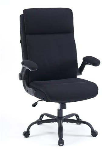 CASTLOVE Ergonomic Office Chair for Home - Computer Desk Chair with Back Support - Flip Up Armrest - High Back - Height Adjustable - Rocking Function (Fabric Office Chair Black Max 150 kg)