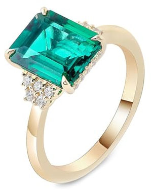 Epinki Echte Goldschmuck, 750 Gold Ringe, Klassiker Trauringe mit Smaragd 2ct Moissanit Grün, 18K Gold Verlobungsring Hochzeitsband Gr.48 (15.3)