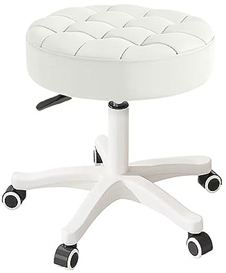 HDHNBA Chaise pivotante compacte à roulettes et poulie Ronde en Cuir PU, Hauteur réglable, Conception rotative, Chaise de Bureau pour dessinateur, Tabouret de Salon Spa, Chaise de Bureau à Domicile