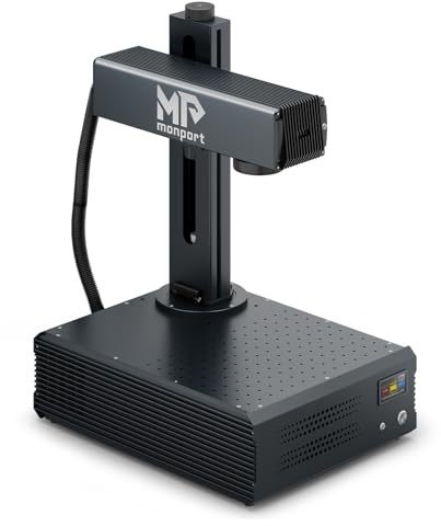 Monport 50W Faserlaser Graviermaschine Autofokus Lasergravierer Desktop-Handgerät mit LightBurn-kompatibel, 200x200 mm Arbeitsfläche, Laser 3D-Gravur, Laser Cutter für Metall Holz Glas Schmuck