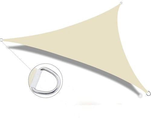 SSXDTKBZ Voile d'ombrage Triangle Polyester Haute densité 4.0mx4.0mx4.0m, Protection 95% UV Respirant Bâche dombrages, Extérieur Jardin Patio Toile Ombrage 400cmx400cmx400cm(Beige,4.0mx4.0mx5.70m)