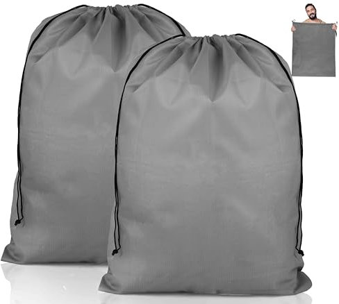 Lot de 2 sacs à linge de voyage pliables - Imperméable - Grand sac à linge sale avec cordon de serrage - Pour buanderie, camping, voyage - 60 x 80 cm - Gris
