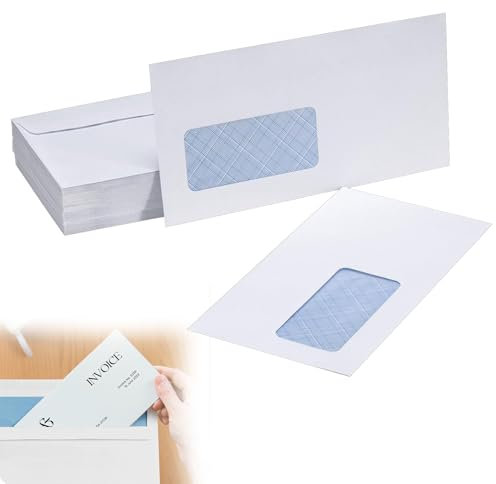 Briefumschläge Mit Fenster, 50 Stück Briefumschläge Selbstklebend Mit Fenster, Fensterumschläge mit Abziehstreifen, 80g/m² Papier, Druckbar, Weiß, Lang 225 x 115 mm, für Sichtschutz