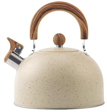 MagiDeal Bollitore da fornello Bollitore da tè con Fischietto Rumoroso Bollitore da Picnic all'aperto con Manico Escursionismo caffè Latte Beige Bianco