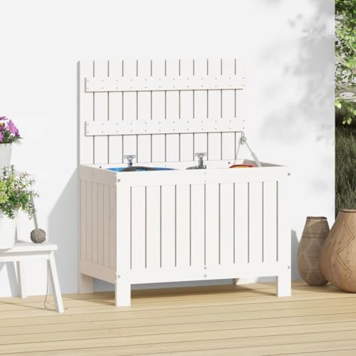 Buzaza Gartentruhe Weiß 76x42,5x54 cm Aufbewahrungsbox Garten GeräTeschrank Gartentruhe Balkon Box Auflagenboxen Massivholz Kiefer