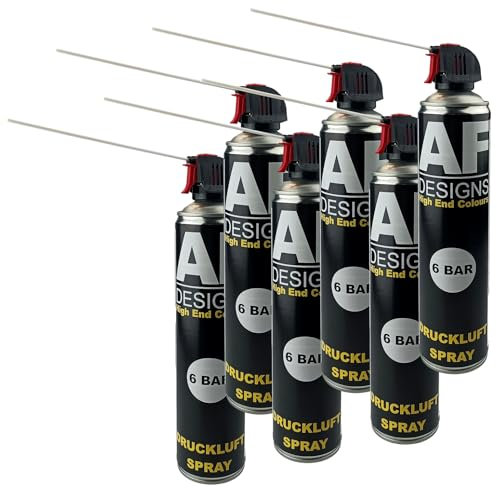 Alex Flittner Designs Lot de 6 sprays à air comprimé haute performance pour le nettoyage des PC et de l'électronique, élimination puissante de la poussière et de la saleté, 6 x 600 ml