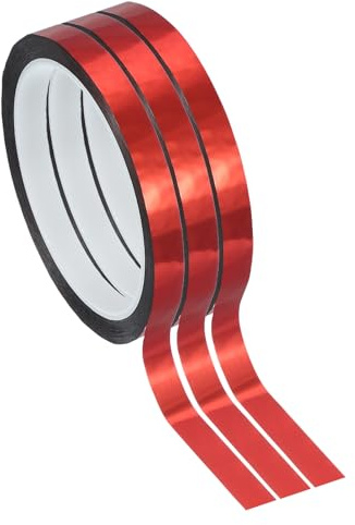 PATIKIL Cinta Película Poliéster Metalizada 10mm x 50 Metros, Paquete 3 Cintas Decorativas Metálicas Rojo Brillante Cinta Adhesiva Espejo Para Detalles Pared Acento Artes Gráficas Molduras | Paquete 3 Cintas Decorativas Metálicas, Cinta Adhesiva Espejo, Para Detalles Pared Acento Artes Gráficas Molduras