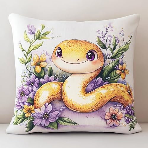 XDEGHUANGSS Latch Hook Kit Komplettset,Knüpfteppich Set mit bedruckter Canvas,43x43 cm,DIY Webrahmen für Erwachsene & Anfänger,Handarbeit Geschenkidee,Niedliche Cartoon-Schlange
