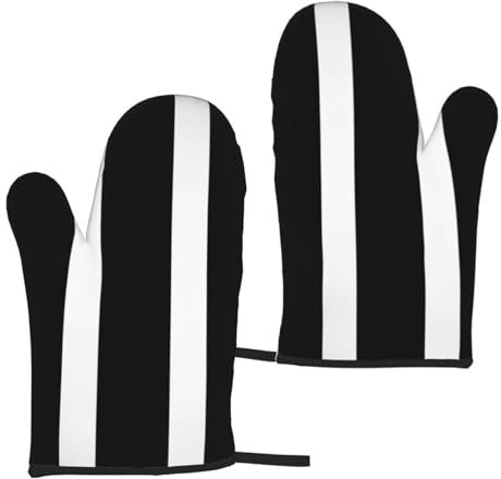 Lot de 2 gants de cuisine résistants à la chaleur - Rayures noires et blanches - Antidérapants - Doublure douce - Gants de four à micro-ondes pour barbecue, cuisine, pâtisserie, grillades