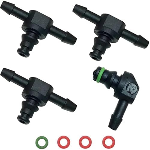 Pizgear Lot de 4 connecteurs anti-fuite for injecteur d'huile à rampe commune, 3 connecteurs en T et 1 connecteur en L for système de carburant, for conduite et tuyau de retour de carburant Tuyau de r