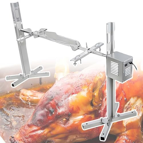 vnmudzeo Holzkohle-Grillspieß, Edelstahl, 45-Watt-Schweine-HäHnchen-Drehspieß, Max. 100 Kg Tragkraft