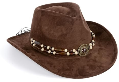 Wovella Cowboyhut für Männer und Frauen, breiter Rand, Outdoor Wildlederhut, klassischer Kunstleder-Filzhut für Männer und Frauen, einstellbare Größe