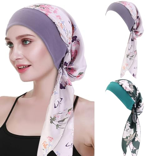 HTTDSLF 2 PCS Copricapo Chemioterapia Donna, Turbante Elastic Berretto, Chemioterapia Cappello, Copricapo, per Chemio Perdita dei Capelli