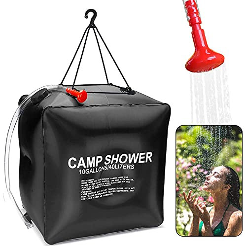 Tragbare Camping-Dusche, 40 l Reise-Badetasche, faltbar, leicht, Solardusche für Strand, Camping, Wandern, Ausflug – Schwarz