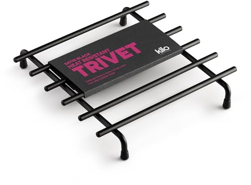 Kilo Metal Trivet – Heat-Resistant Kitchen Worktop Protector Pot Holder, Satin Black with Non-Slip Rubber Feet (Medium)