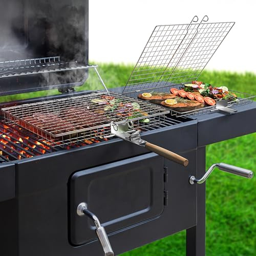 Sorbus Grillkorb – Edelstahl großer faltbarer Grillkorb mit Griff, tragbares Grillzubehör für Fisch, Garnelen, Gemüse, Grillzubehör, Geschenke für Outdoor-Kochen, Camping (2 Stück)