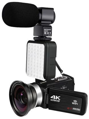 AYJYZHIAG Videocamera Digitale 4K for vlogging, Webcam WiFi, grandangolo, Zoom Digitale 16X, Fotografia da 48 MP, Schermo Ribaltabile da 3 Pollici