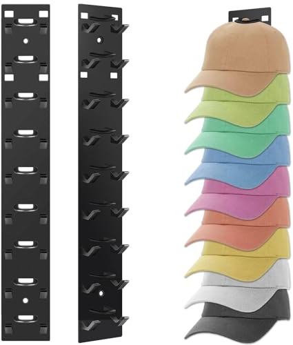 MOXYOY 2 Pack Hat Organizer for Baseball Caps, Baseball Cap Holder Cap Rack Hat Hanger Holder to 18 Caps Storage Hat Rack for Wall, Bedroom, Door, Closet (Black)