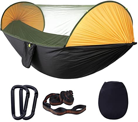 Hamaca doble de camping con mosquitera, portátil, de nailon, para exteriores, ligera, soporta 200 kg, para senderismo, mochileros y relajación