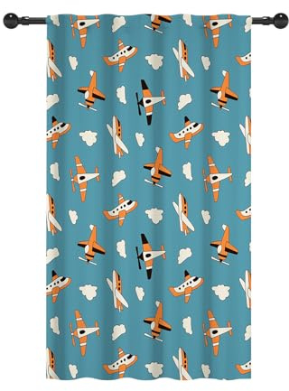 YONGFOTO 140x229cm Cortinas Aviación Avión para Dormitorio Niños, Vintage Dibujado A Mano Avión Nube Cortinas Filtrantes De Luz con Bolsillo para Barra para Guardería Sala De Juegos, 1 Panel