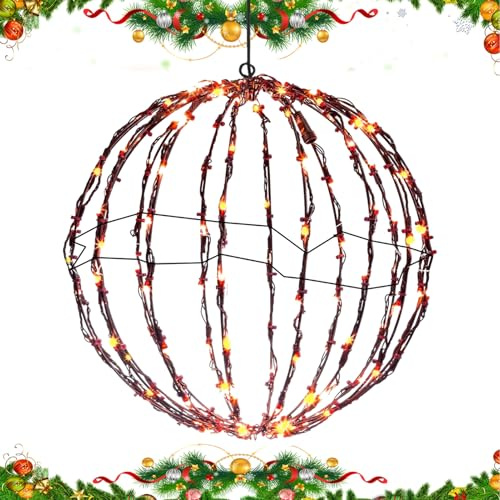 Esferas Navideñas Iluminadas,Esfera Lumínica Plegable para Exterior - Decoración para Árboles Patio Jardín