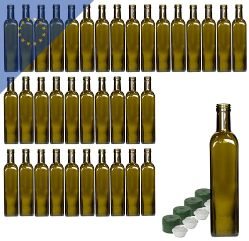 50 Stk. Glasflaschen Maraska 500ml mit grünem PP31.5 Kunststofferschluss mit Ausgießer – Antike Ölflasche – Hochwertiges Design für Öl, Essig – Wiederverwendbar und umweltfreundlich (500ml)