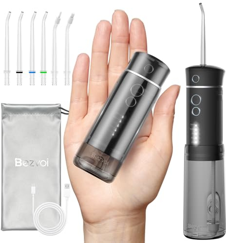 Bezvoi Idropulsore orale portatile con 5 modalità di pulizia, serbatoio dell'acqua rimovibile, impermeabile IPX7, pulitore interdentale per la cura dei denti, per casa, viaggi e ortodonzia