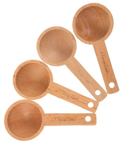 Cuillère à Café Doseuse en Bois 15ml Lot de 4, Khaki | Mesure Ingrédients Secs, pour Épices et Café, Forme Créative, Nettoyage Facile